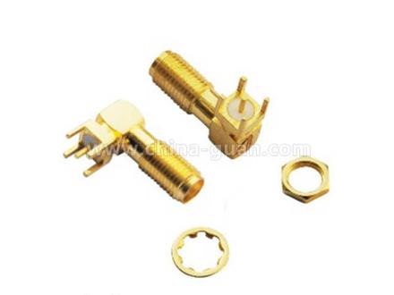 SMA female right-angle bulkhead connector