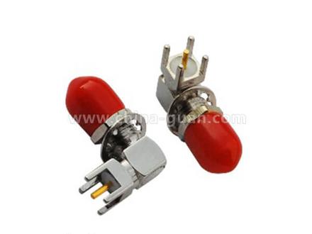 SMA female right-angle bulkhead connector, nickel-plated