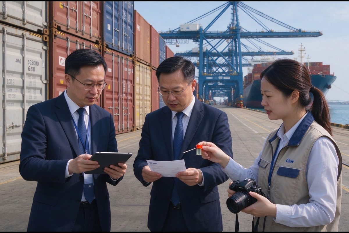 Chase team reviewing terminal operations at a Chinese container port